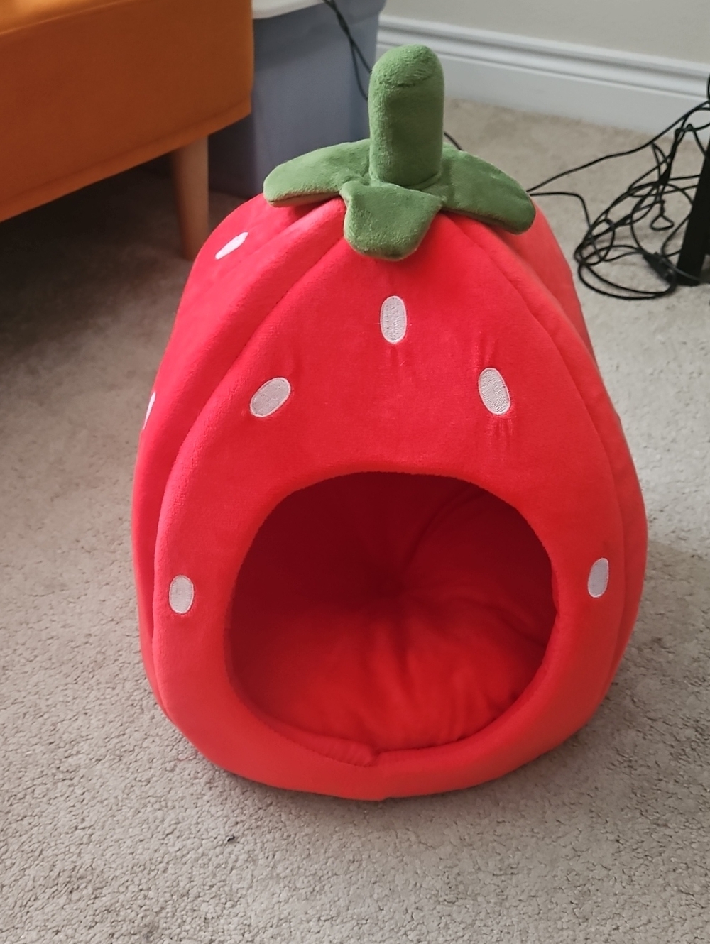 Plush Strawberry Pet Bed - Red with Green Top